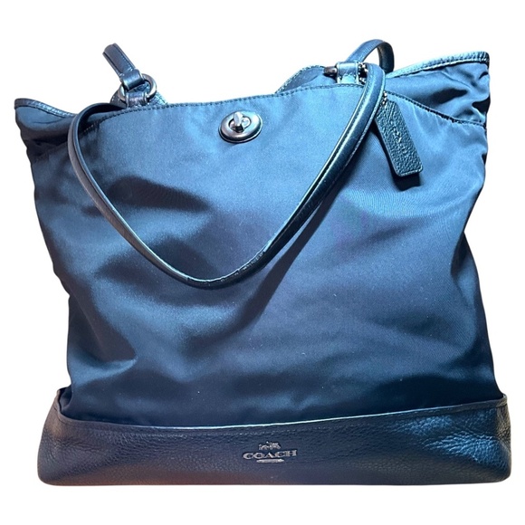 COACH Black Nylon Tote Laptop Shoulder Bag w/ Leather Trim Multi Pocket - Picture 1 of 14